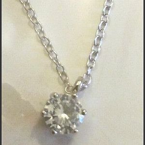 Sparkling silver-tone cubic zirconia solitaire necklace